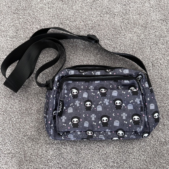 Em & Sprout Grey Black Ghost Reaper Spooky Crossbody Bag Purse - Picture 3 of 3